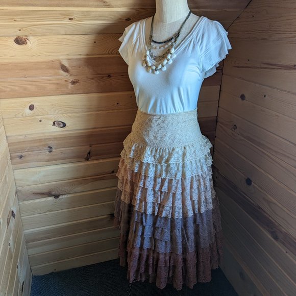 Anthropologie Dresses & Skirts - Anthropologie Snak Ombre Blush Tones Lace Tiered Midi Skirt